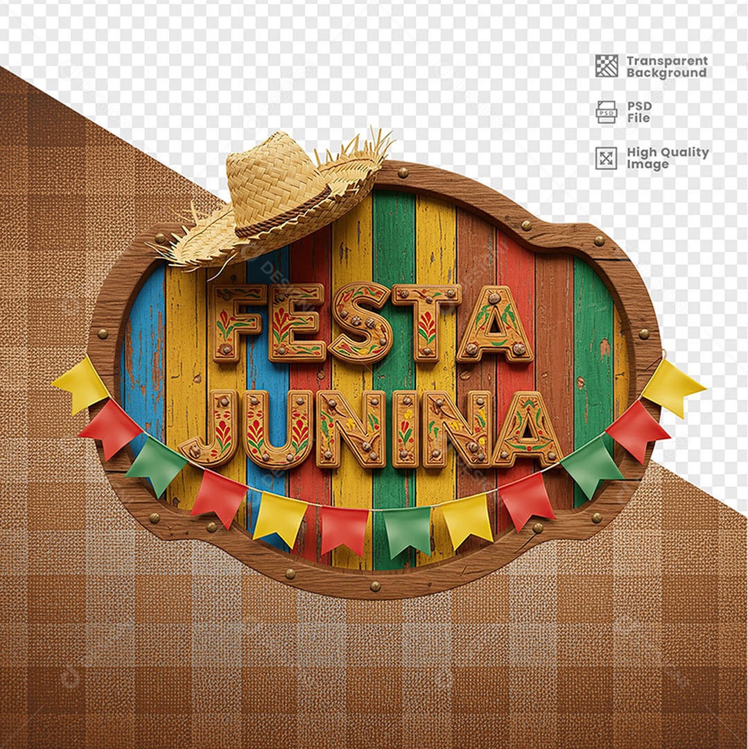 Selo 3D Festa Junina Para Composição PSD