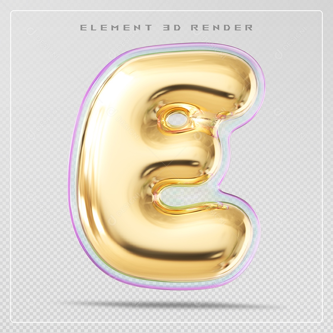 Elemento 3D Letra E Dourado Para Composição PSD