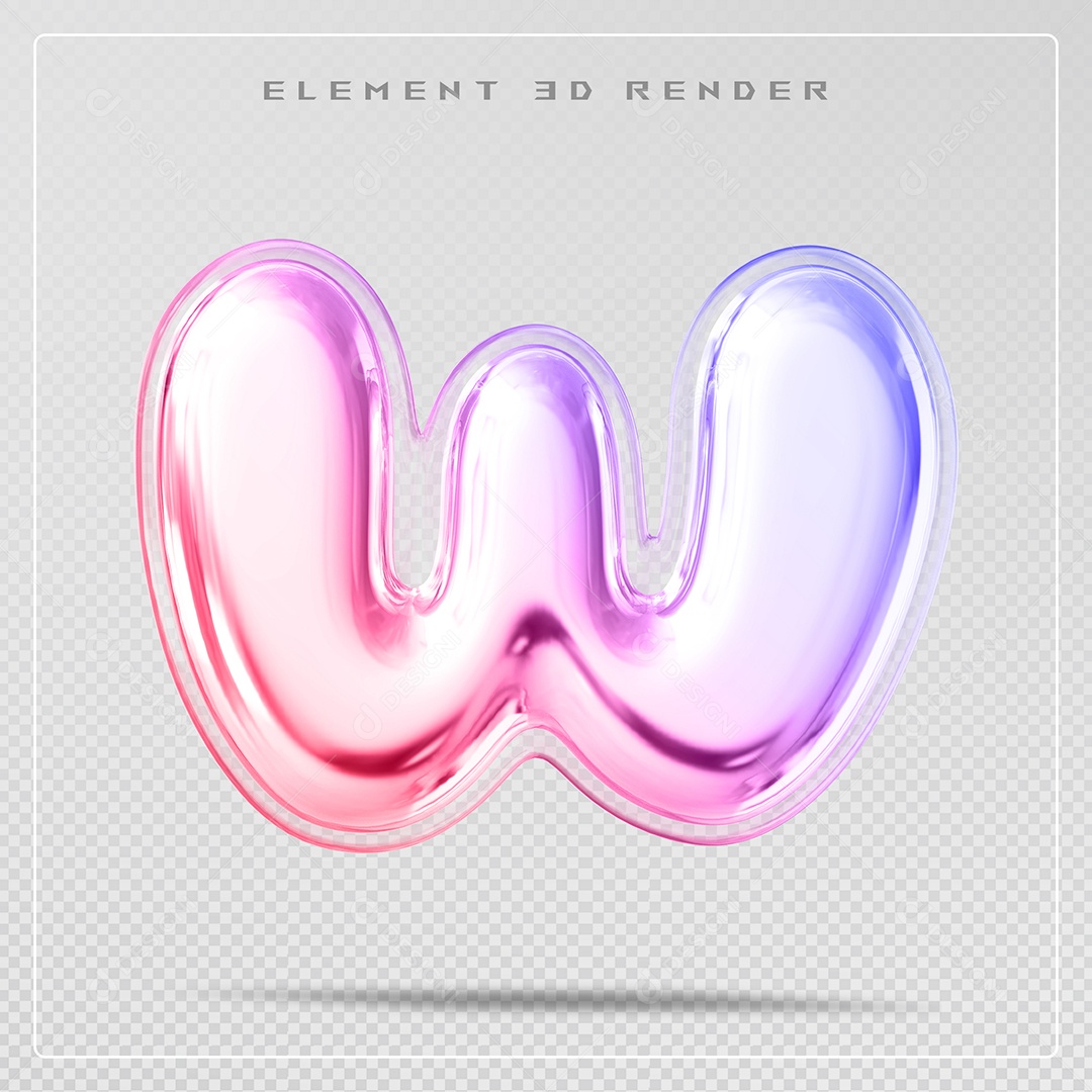 Elemento 3D Letra W Colorido Para Composição PSD