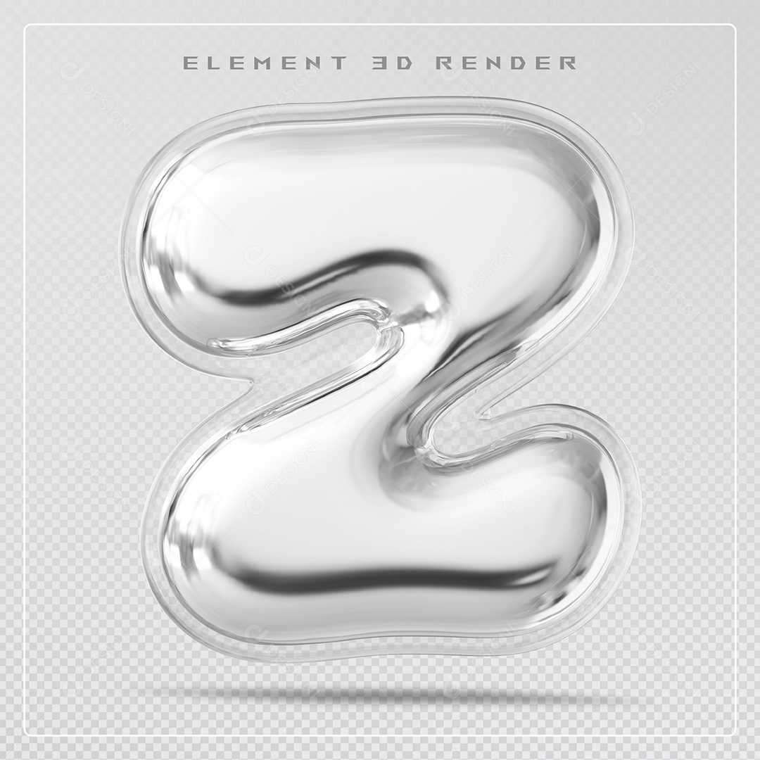 Elemento 3D Letra Z Prata Para Composição PSD