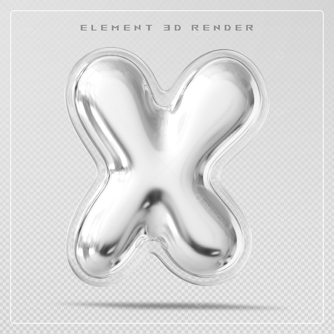 Elemento 3D Letra X Prata Para Composição PSD