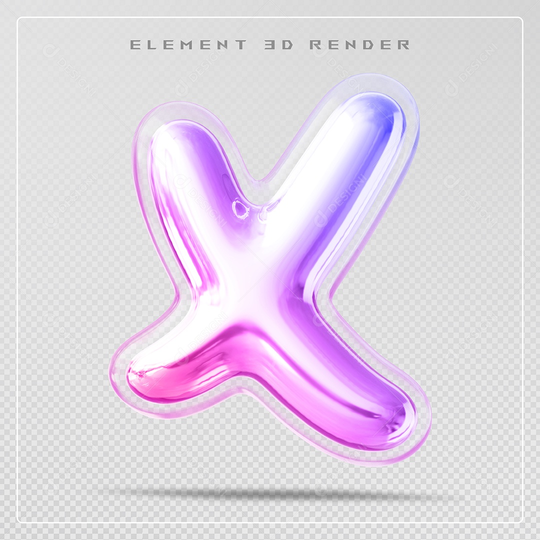 Elemento 3D Letra X Colorido Para Composição PSD
