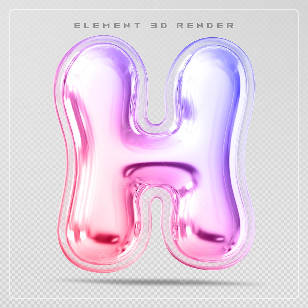 Elemento 3D Letra H Colorido Para Composição PSD