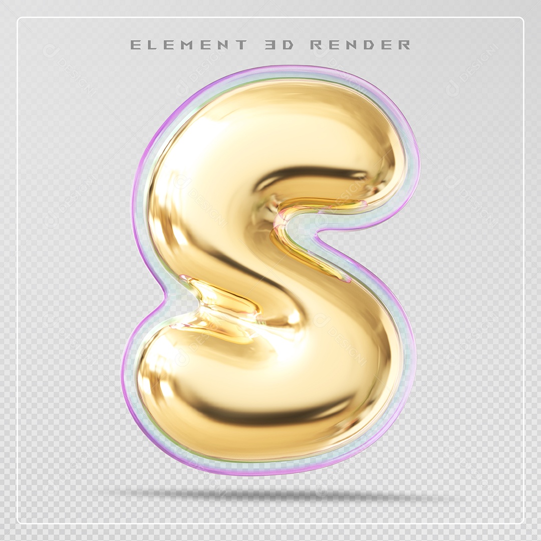 Elemento 3D Letra S Dourado Para Composição PSD
