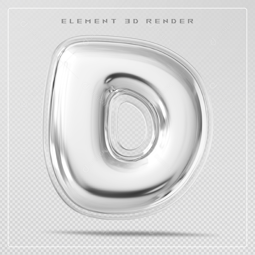 Elemento 3D Letra D Prata Para Composição PSD