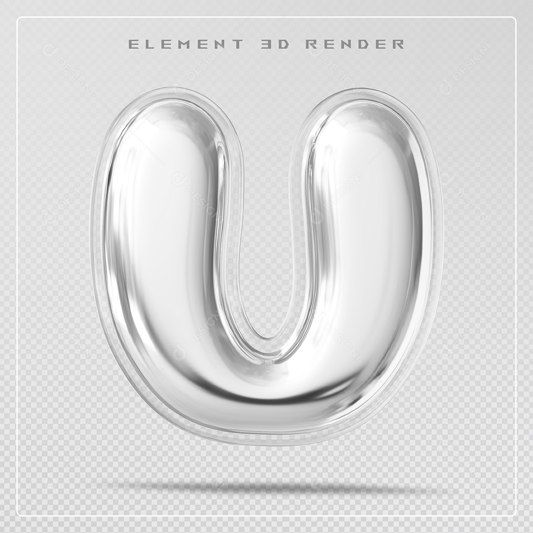Elemento 3D Letra U Prata Para Composição PSD