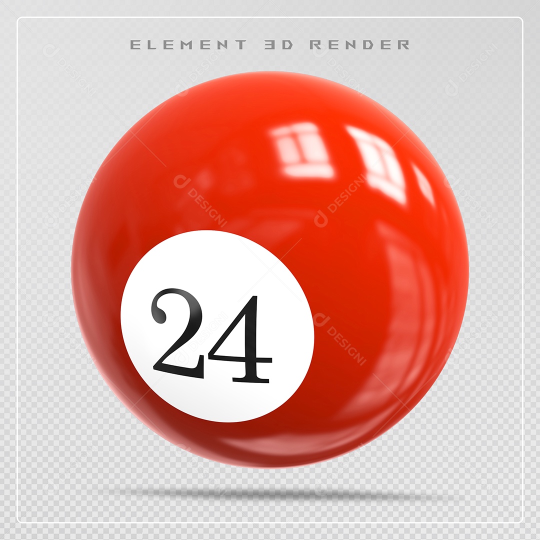 Bola de Bilhar Número 24 Vermelho Elemento 3D para Composição PSD