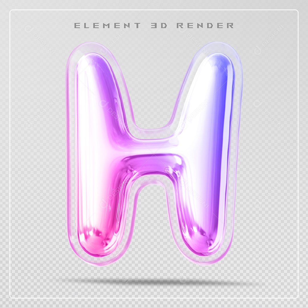 Elemento 3D Letra H Colorido Para Composição PSD
