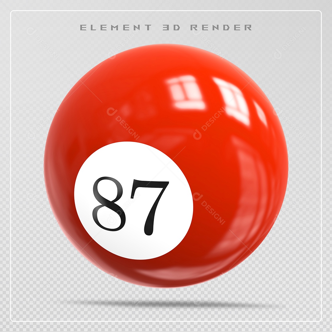 Bola de Bilhar Número 87 Vermelho Elemento 3D para Composição PSD