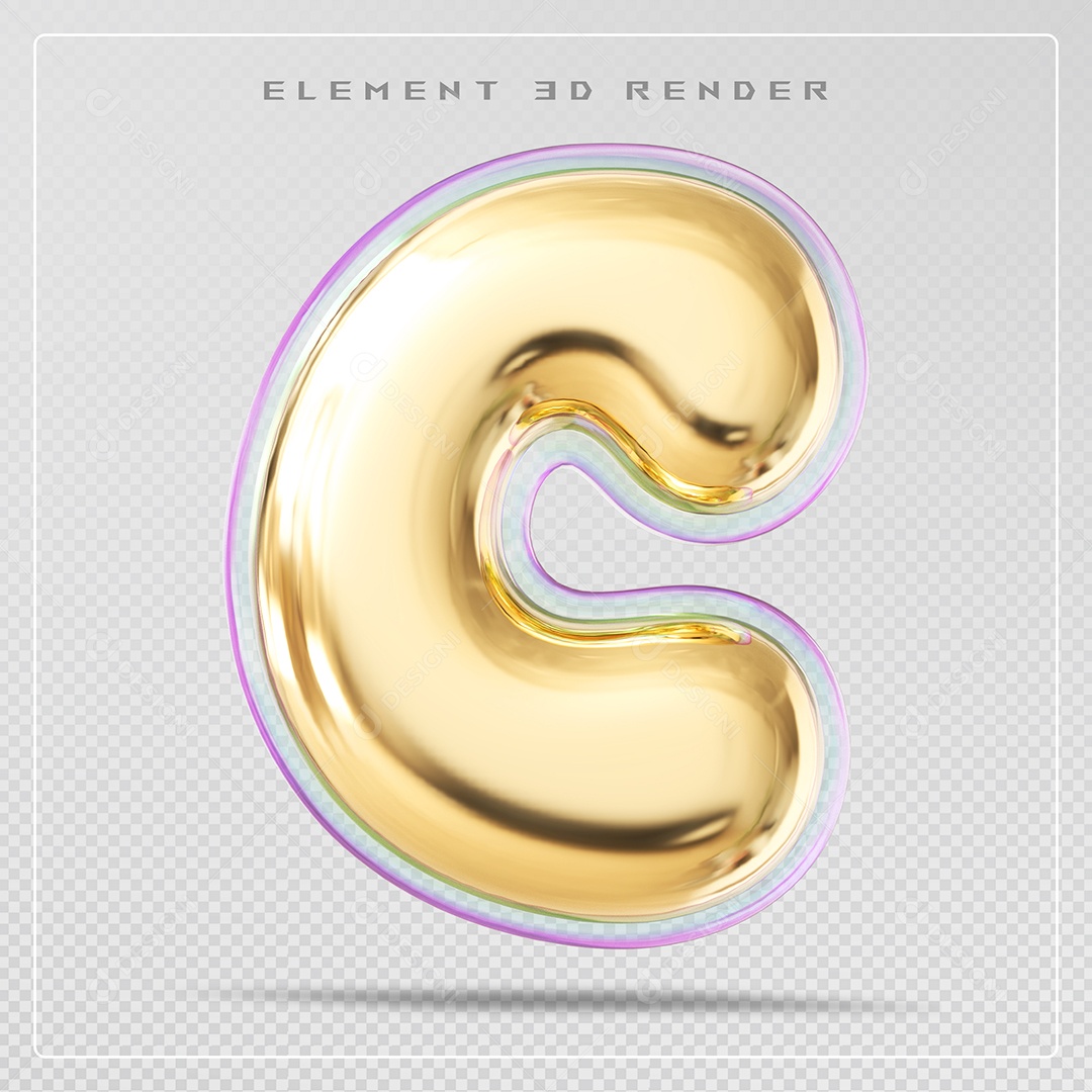 Elemento 3D Letra C Dourado Para Composição PSD