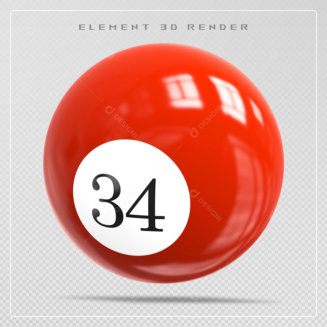 Bola de Bilhar Número 34 Vermelho Elemento 3D para Composição PSD