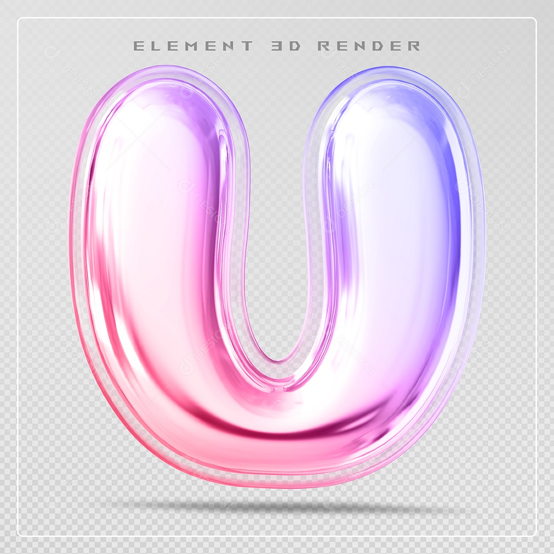 Elemento 3D Letra U Colorido Para Composição PSD