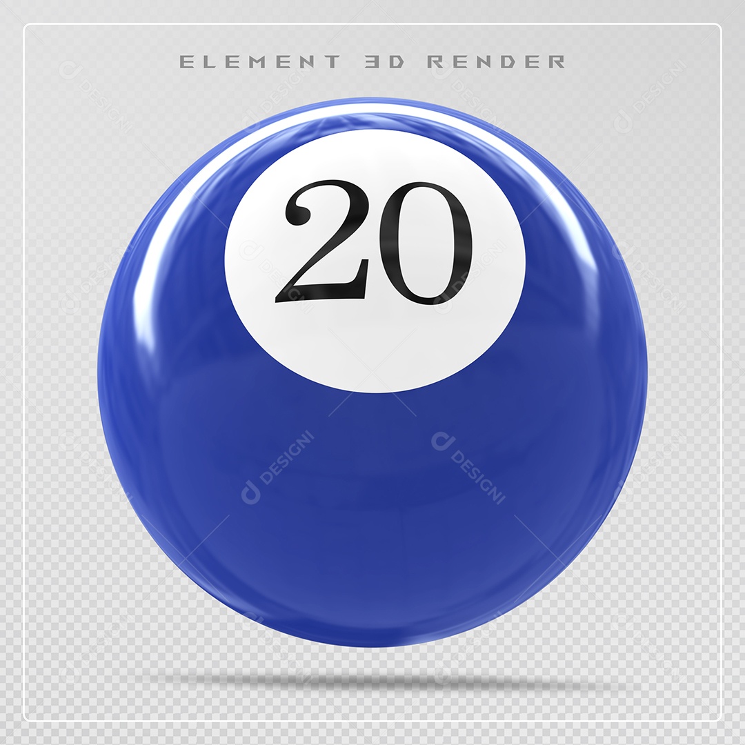 Bola de Bilhar Número 20 Azul Elemento 3D para Composição PSD