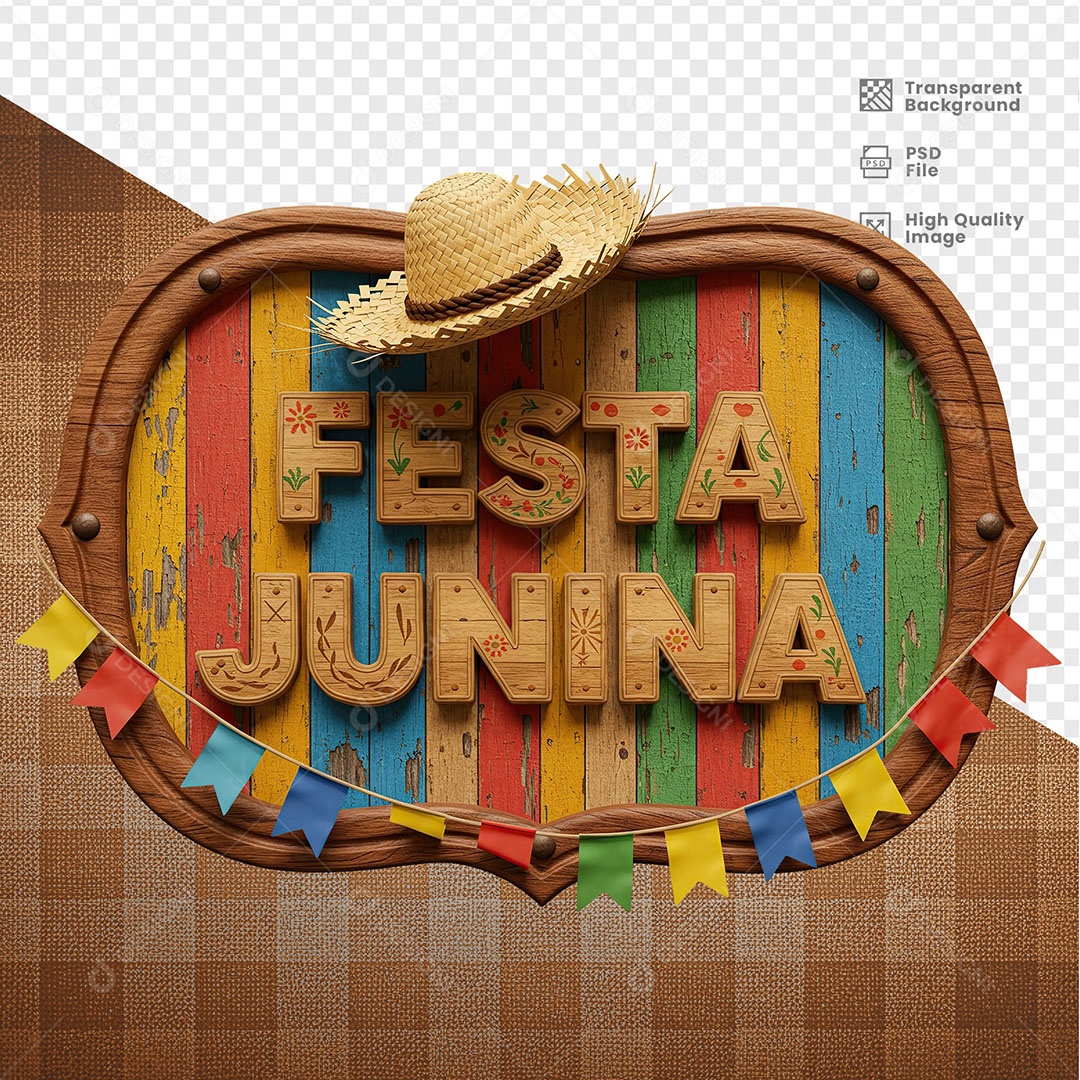 Selo 3D Festa Junina Para Composição PSD