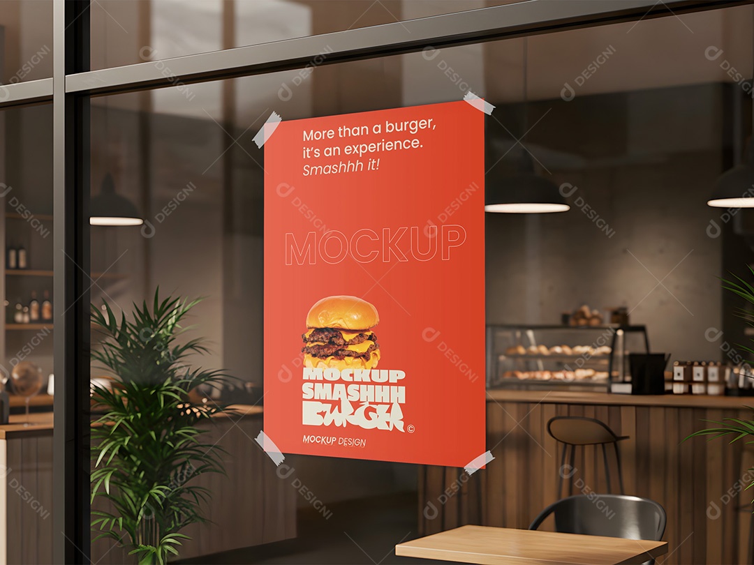 Poster no Vidro de Loja Mockup PSD Editável