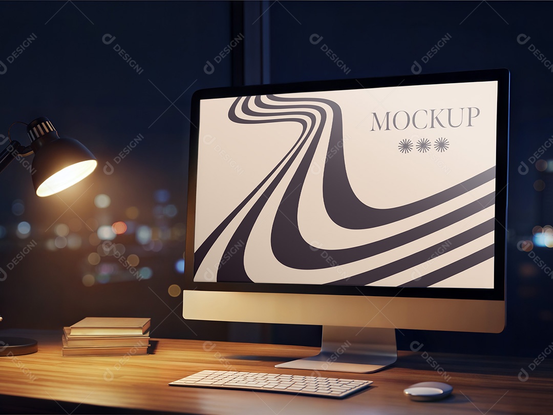 Desktop à Noite Mockup PSD Editável