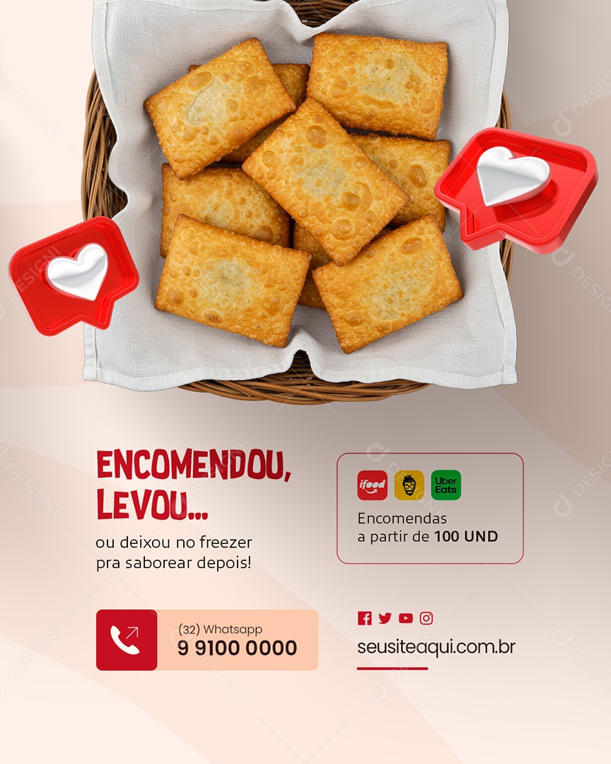 Salgados Encomendou Levou Social Media PSD Editável