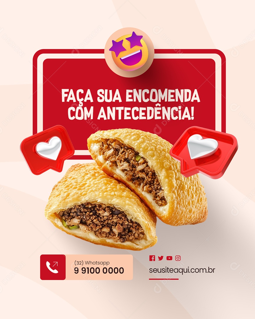 Salgados Faça Sua Encomenda com Antecedência Social Media PSD Editável