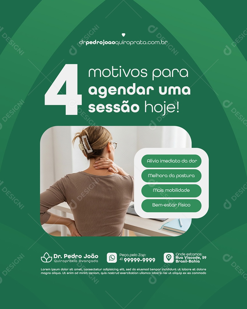 Quiropraxia Quatro Motivos Para Agendar Uma Sessão Hoje Social Media PSD Editável