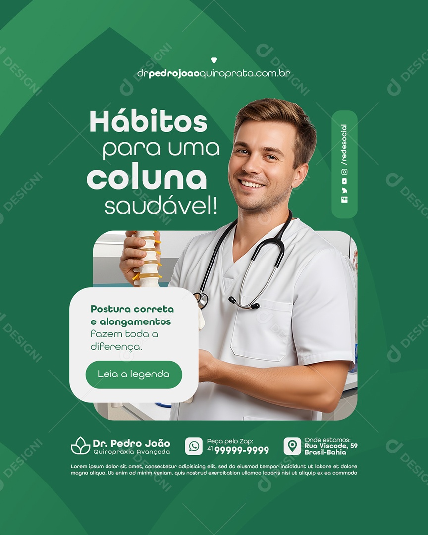 Quiropraxia Hábitos Para Uma Coluna Saudável Social Media PSD Editável