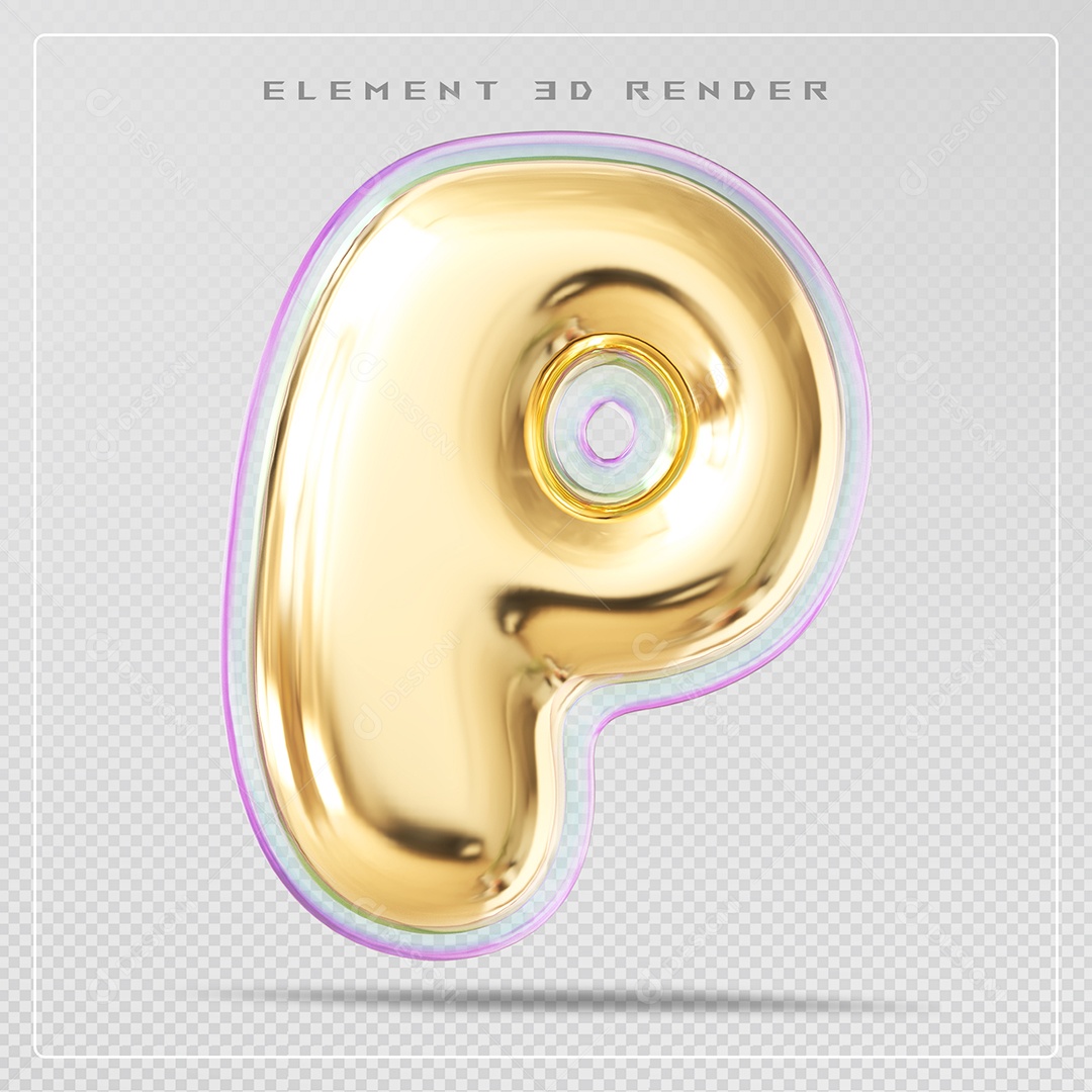Elemento 3D Letra P Dourado Para Composição PSD