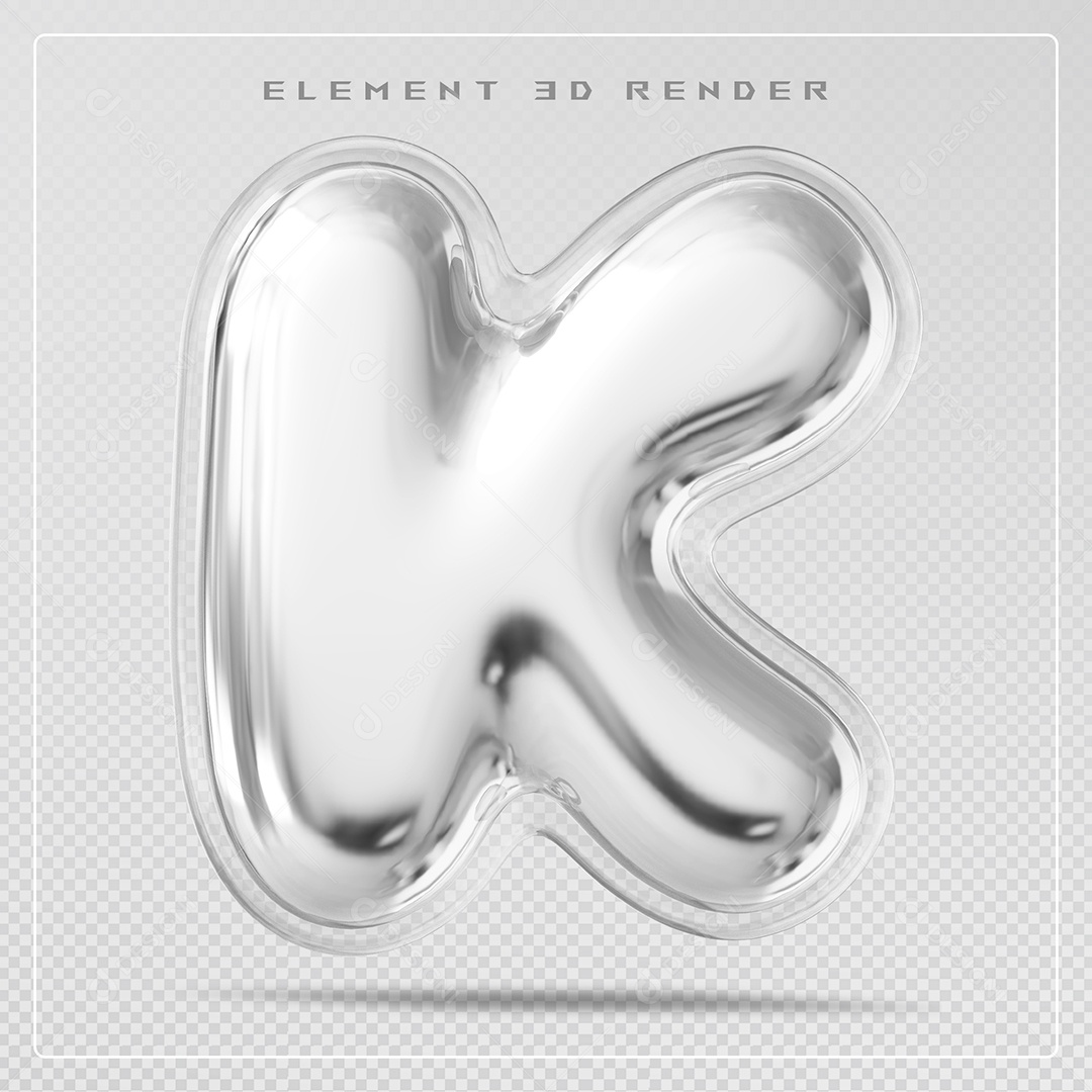 Elemento 3D Letra K Prata Para Composição PSD