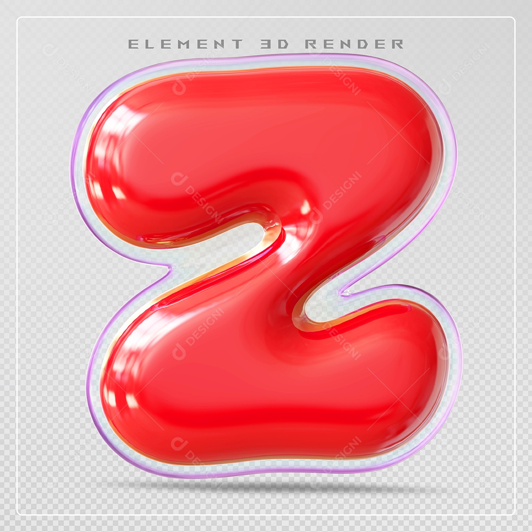 Elemento 3D Letra Z Vermelho Para Composição PSD