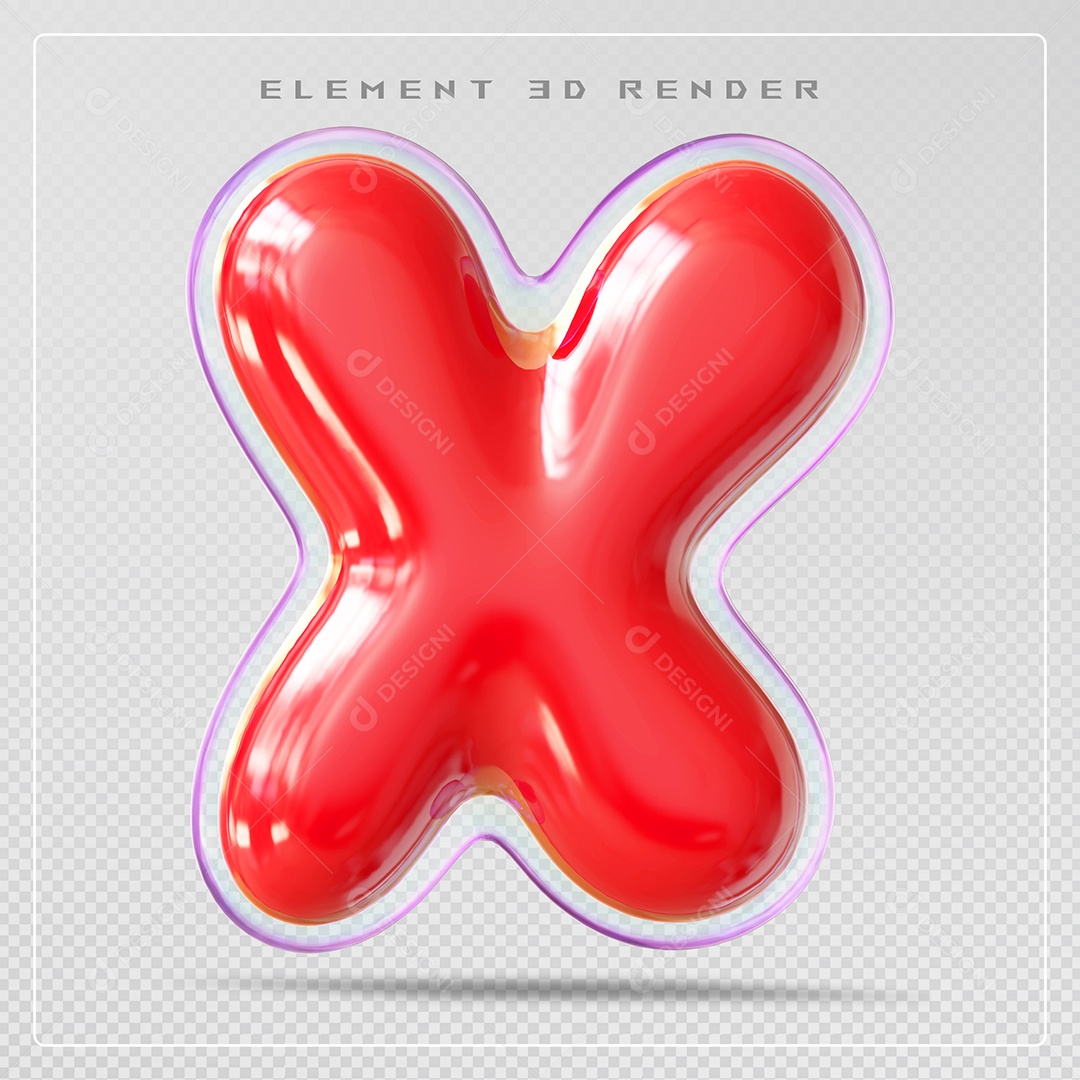 Elemento 3D Letra X Vermelho Para Composição PSD