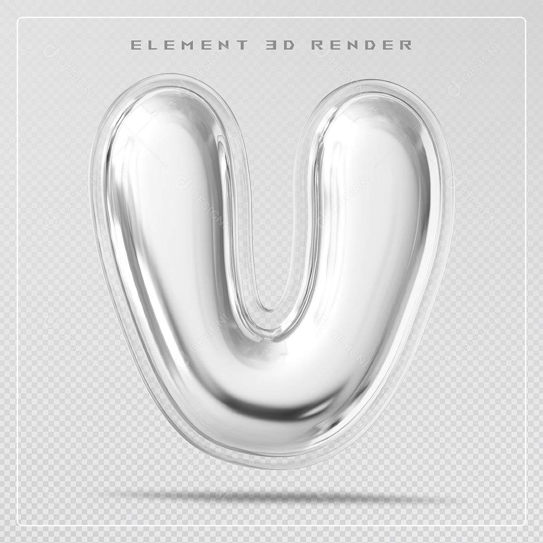 Elemento 3D Letra V Prata Para Composição PSD