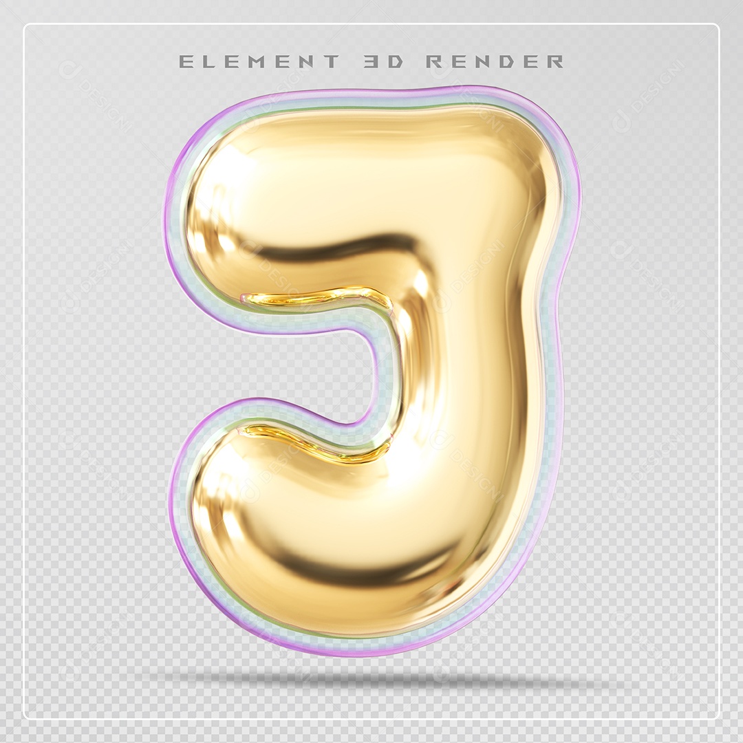 Elemento 3D Letra J Dourado Para Composição PSD
