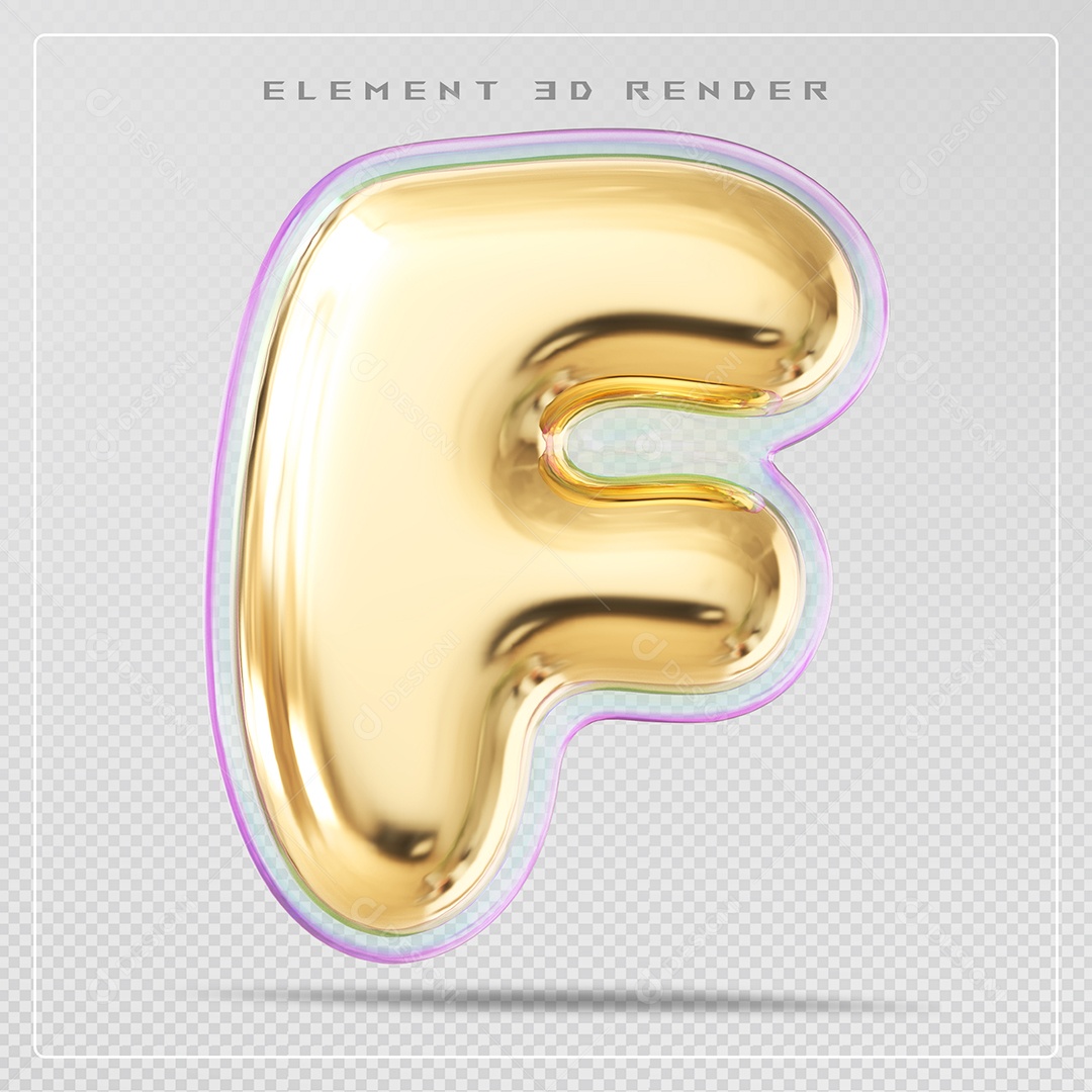 Elemento 3D Letra F Dourado Para Composição PSD