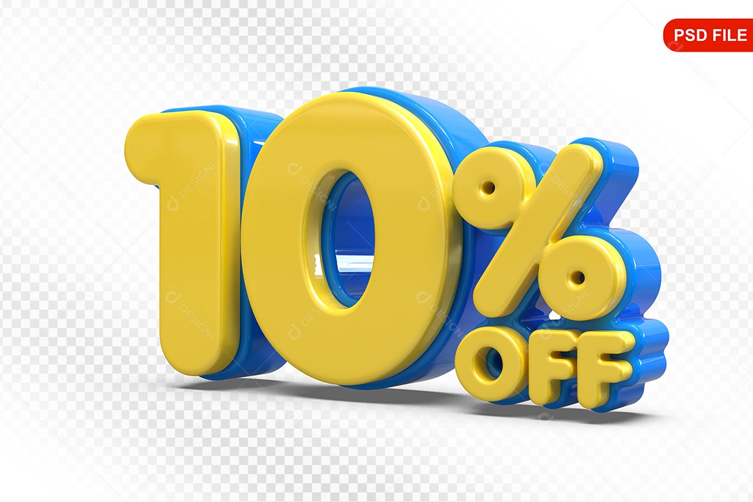 Elemento 3D Número 10% Amarelo com Azul Para Composição PSD