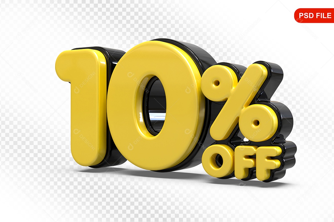 Elemento 3D Número 10% Amarelo com Preto Para Composição PSD