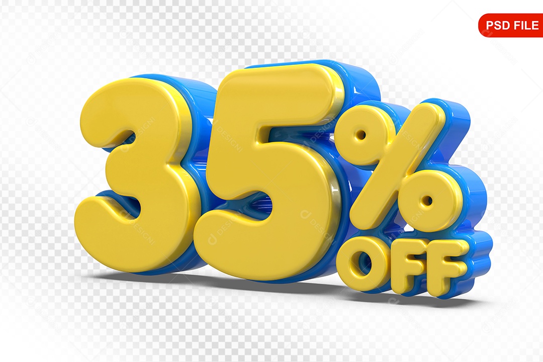 Elemento 3D Número 35% Amarelo com Azul Para Composição PSD