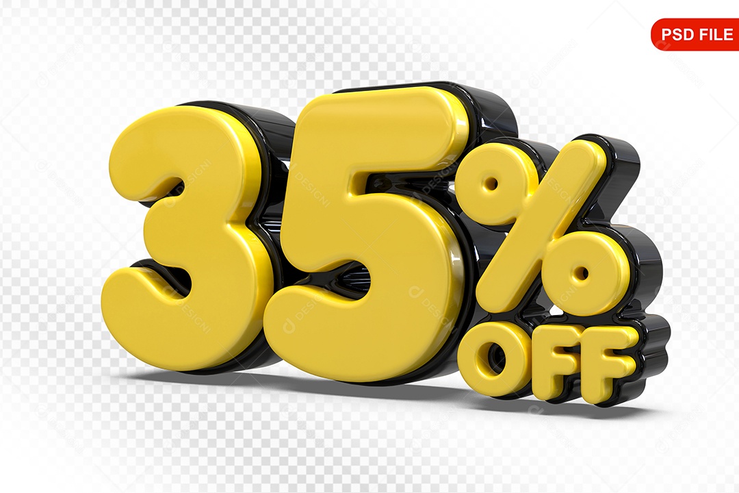 Elemento 3D Número 35% Amarelo com Preto Para Composição PSD