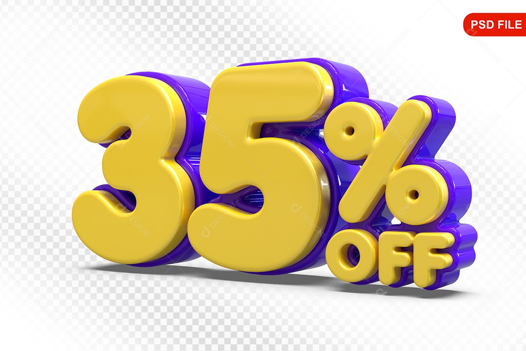 Elemento 3D Número 35% Amarelo com Roxo Para Composição PSD