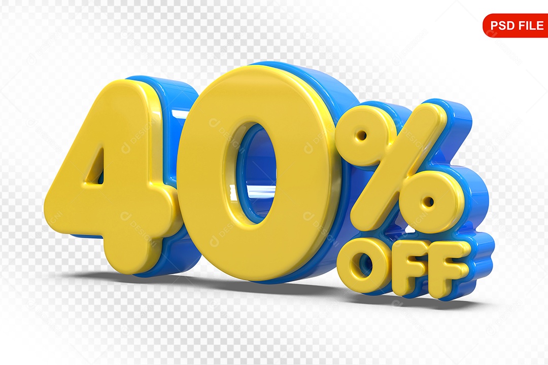 Elemento 3D Número 40% Amarelo com Azul Para Composição PSD