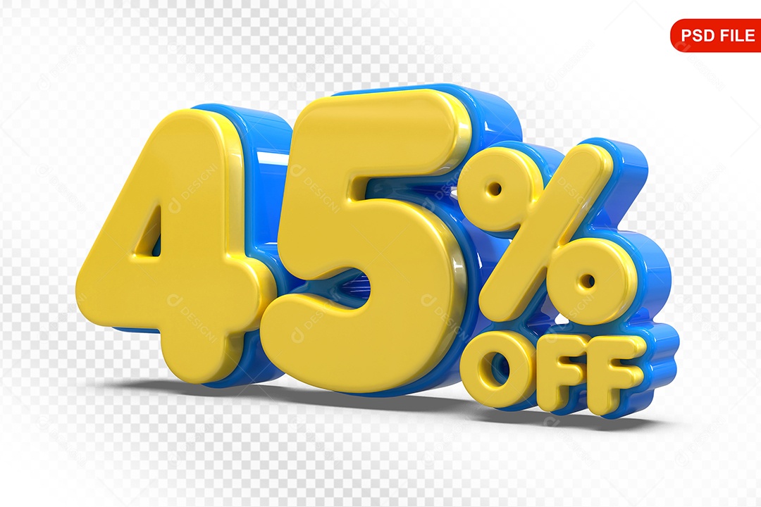 Elemento 3D Número 45% Amarelo com Azul Para Composição PSD