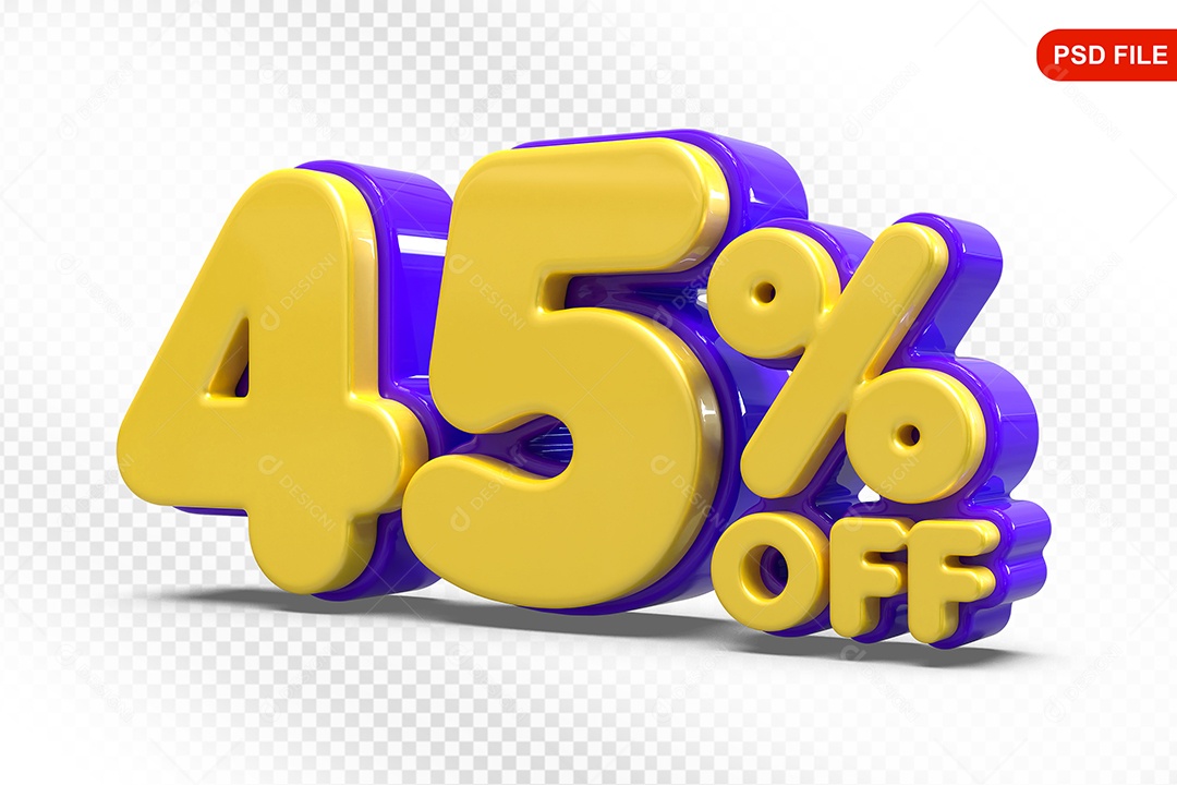 Elemento 3D Número 45% Amarelo com Roxo Para Composição PSD
