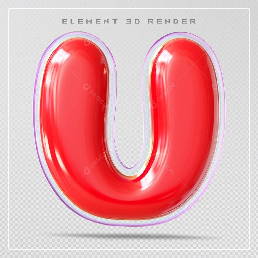 Elemento 3D Letra U Vermelho Para Composição PSD