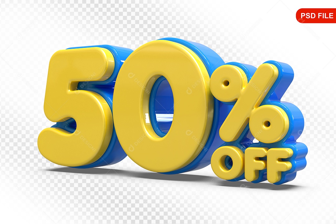 Elemento 3D Número 50% Amarelo com Azul Para Composição PSD