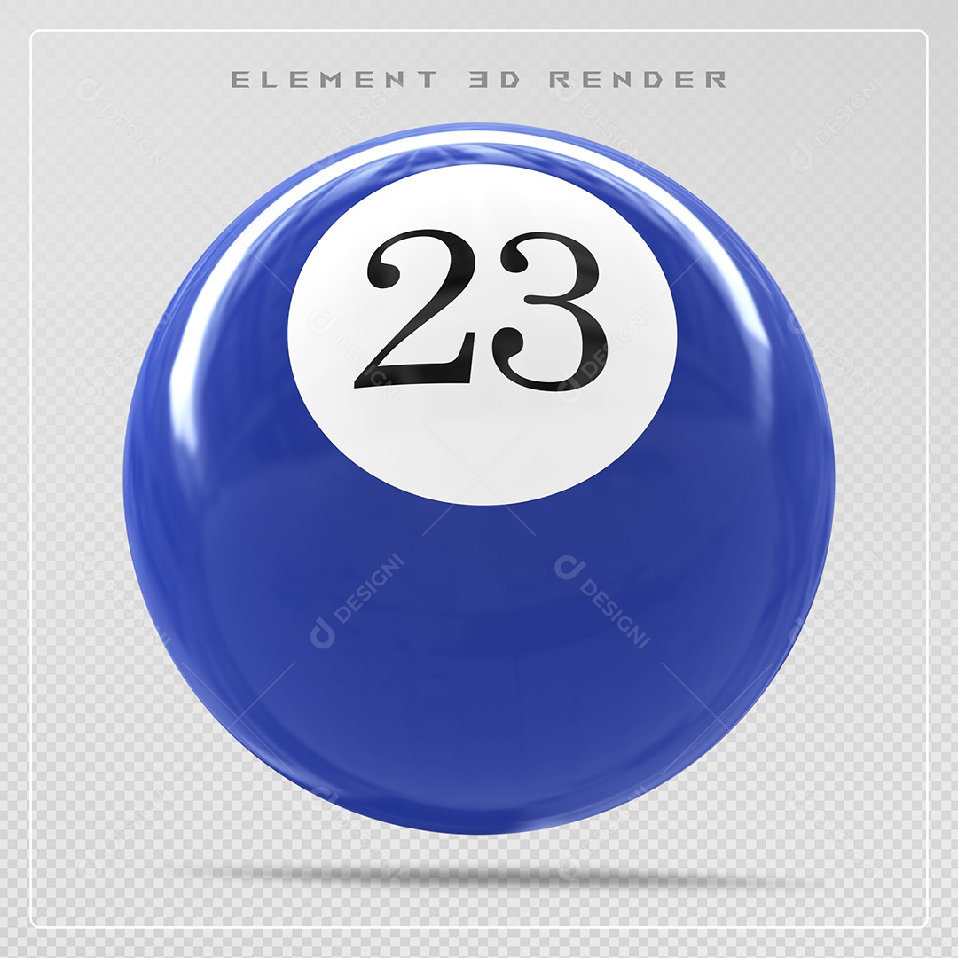 Bola de Bilhar Número 23 Azul Elemento 3D para Composição PSD