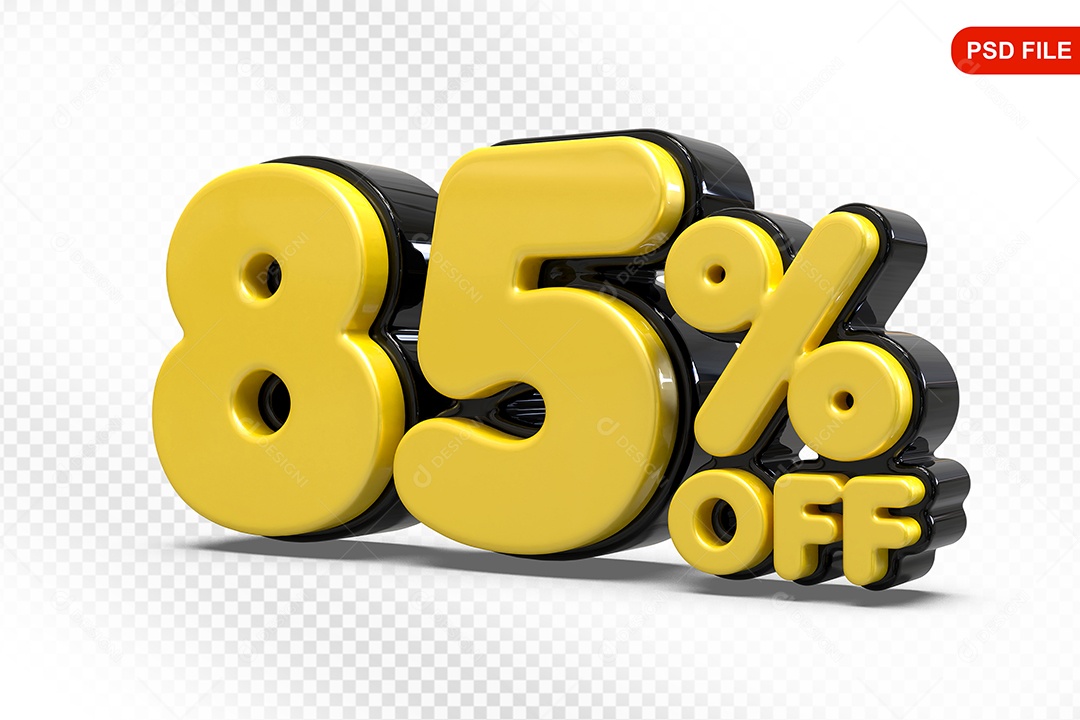 Elemento 3D Número 85% Amarelo com Preto Para Composição PSD