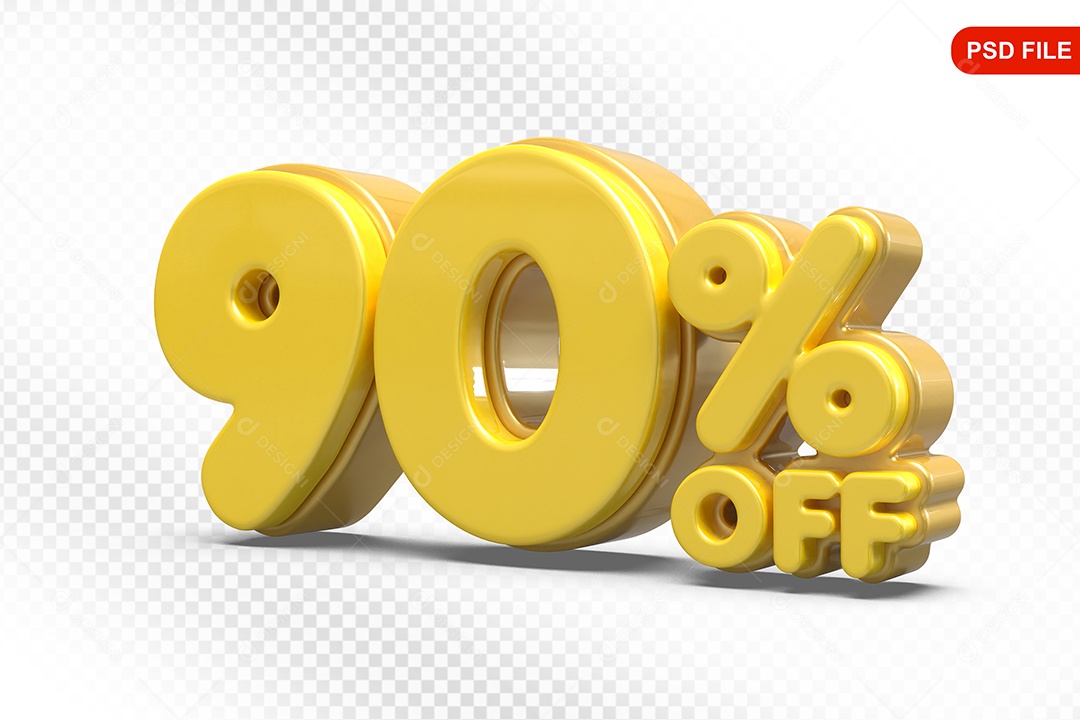 Elemento 3D Número 90% Amarelo Para Composição PSD