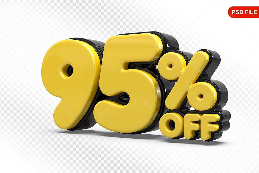Elemento 3D Número 95% Amarelo com Preto Para Composição PSD