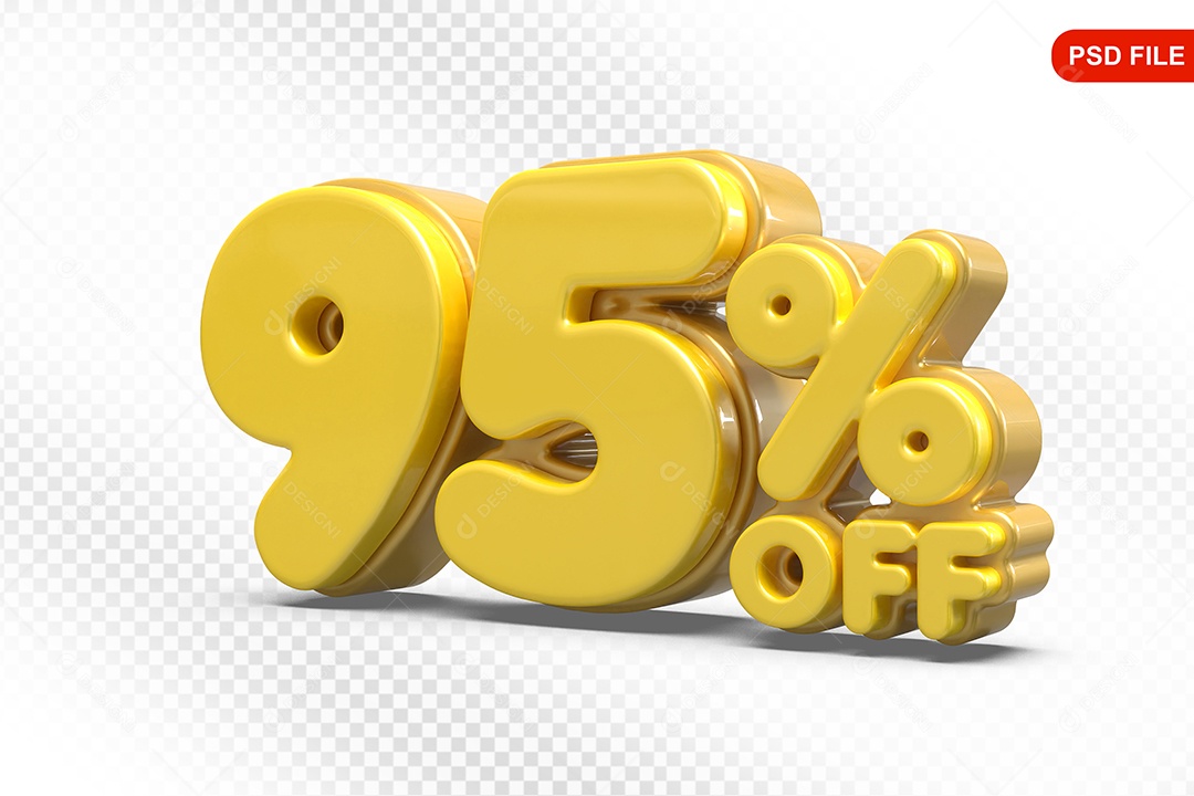 Elemento 3D Número 95% Amarelo Para Composição PSD