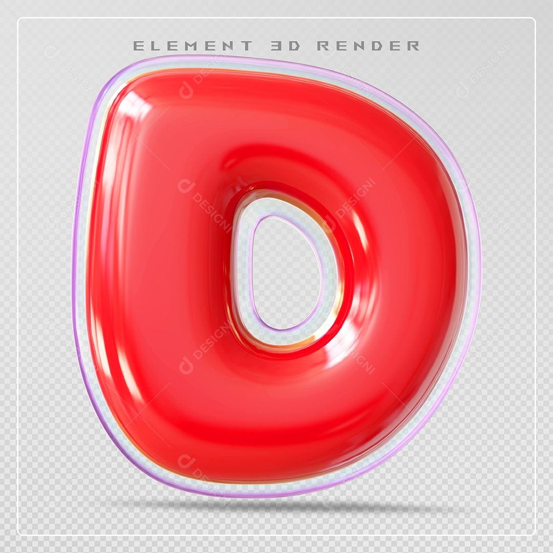 Elemento 3D Letra D Vermelho Para Composição PSD