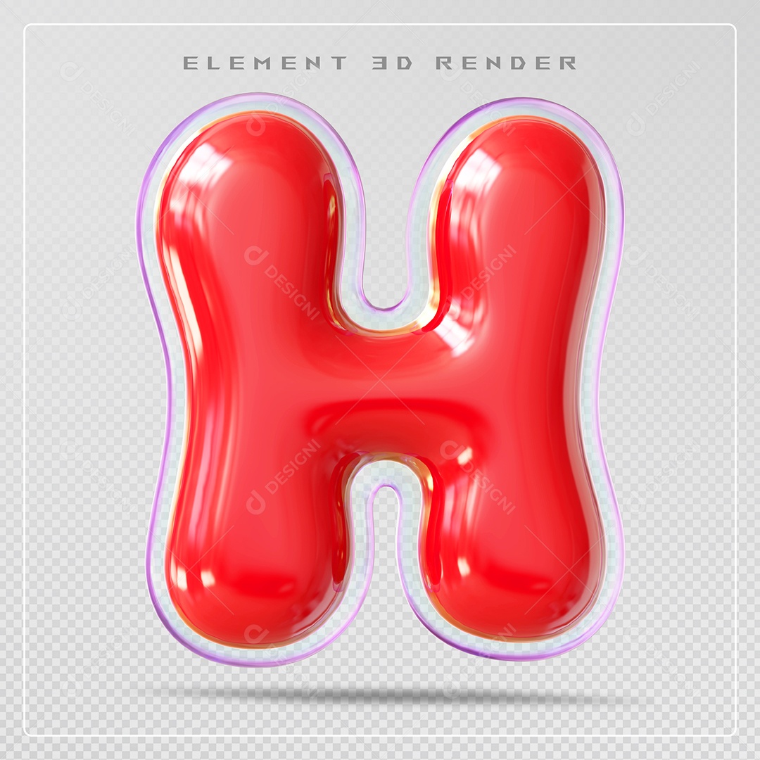 Elemento 3D Letra H Vermelho Para Composição PSD