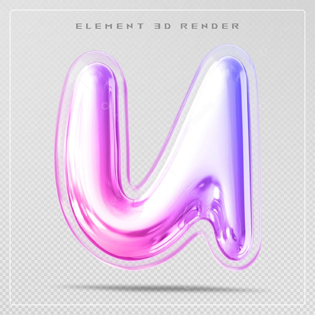 Elemento 3D Letra N Colorido Para Composição PSD