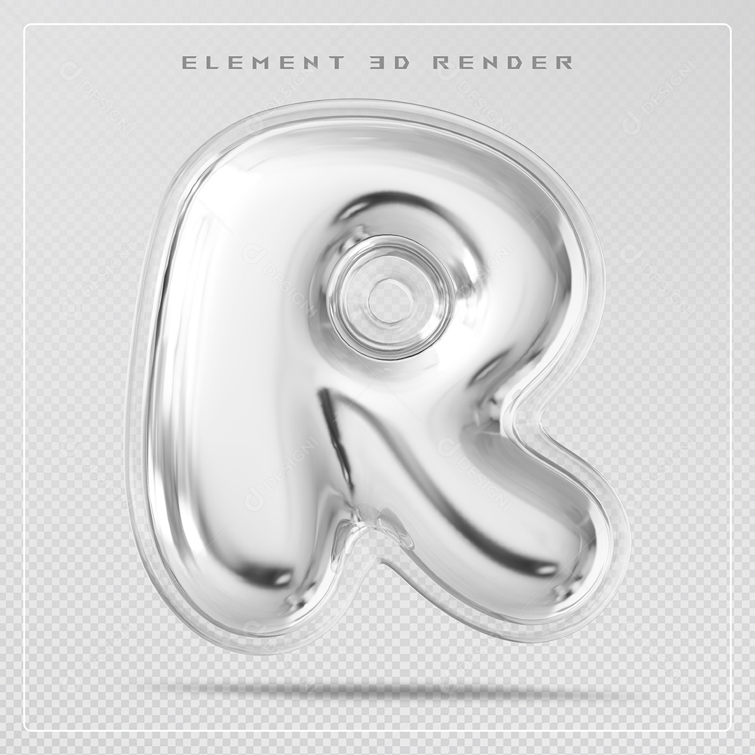 Elemento 3D Letra R Prata Para Composição PSD